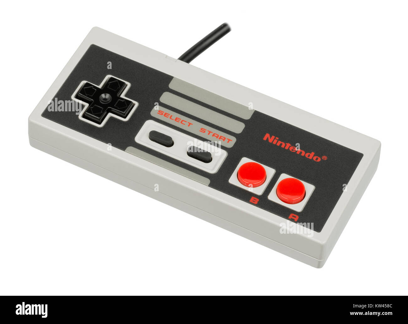 Photographie d'une manette Nintendo Entertainment System (NES), modèle FL, montrant son design et ses fonctionnalités pour la console de jeu classique. Banque D'Images