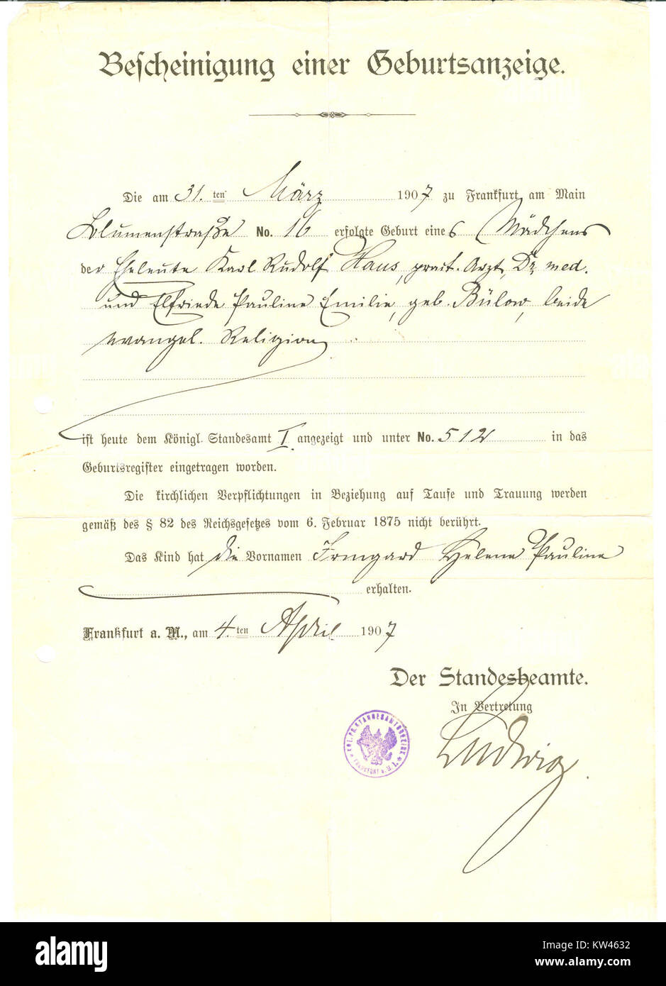 Braucht Man Original Geburtsurkunde Bei Geburt Geburtsurkunde Banque de photographies et d’images à haute résolution