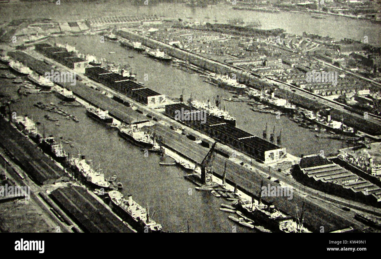 East India Docks, flancs noirs, Londres UK en 1933 Banque D'Images