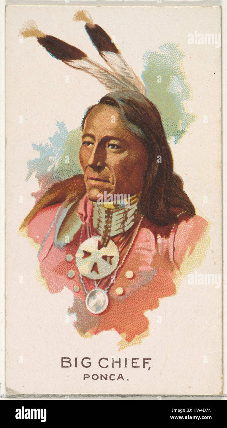 Big Chief, Ponca, est une carte de la série American Indian Chiefs produite par Allen & Ginter pour sa marque de cigarettes à la fin du XIXe siècle. Cette carte à collectionner représente un éminent chef amérindien de la tribu Ponca, donnant un aperçu des représentations historiques des chefs indigènes. La série fait partie de la culture américaine de la cigarette et de la collection de l'histoire. Banque D'Images