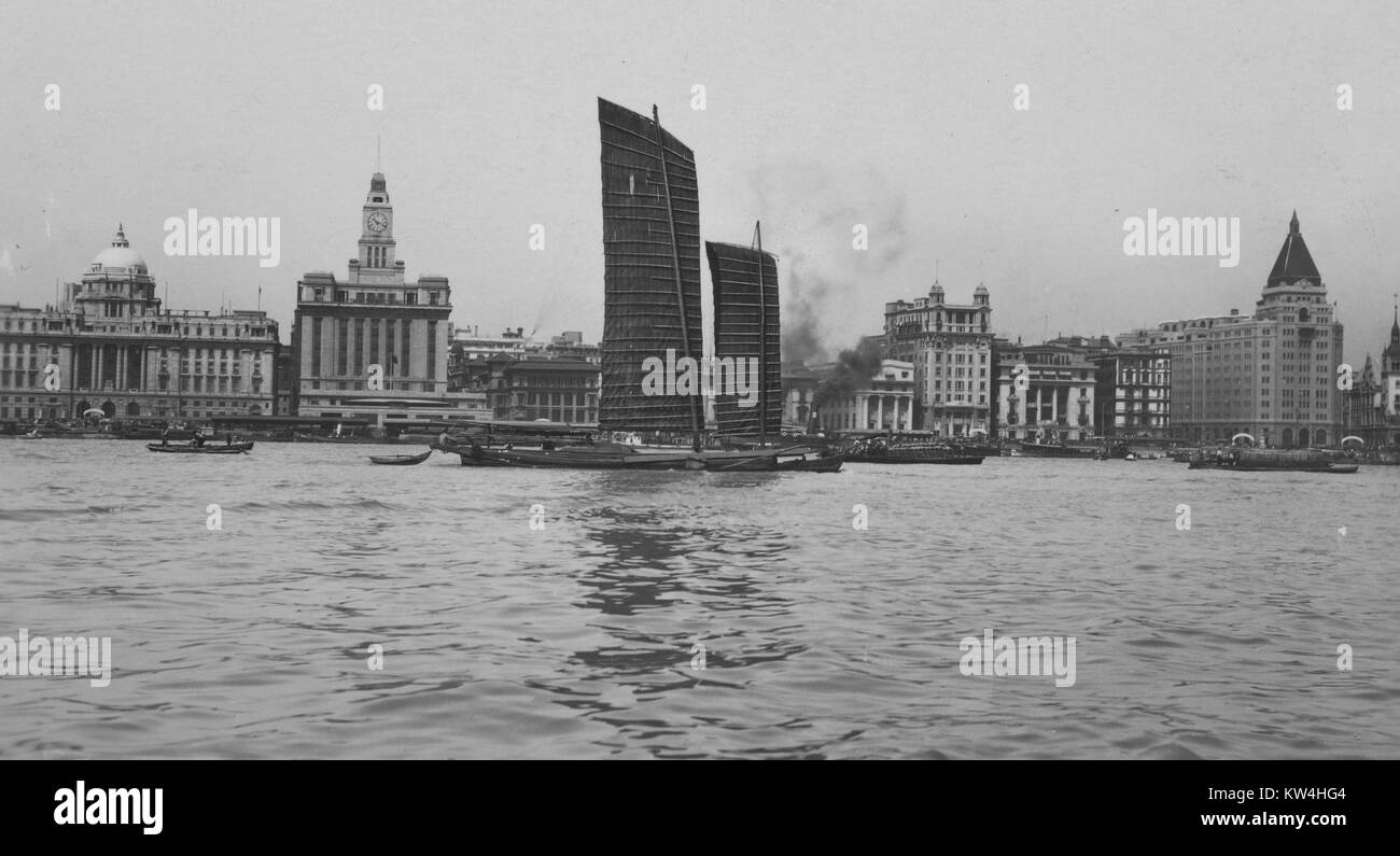 Jonque Chinoise, Shanghai, Chine, 1900. À partir de la Bibliothèque publique de New York. Banque D'Images