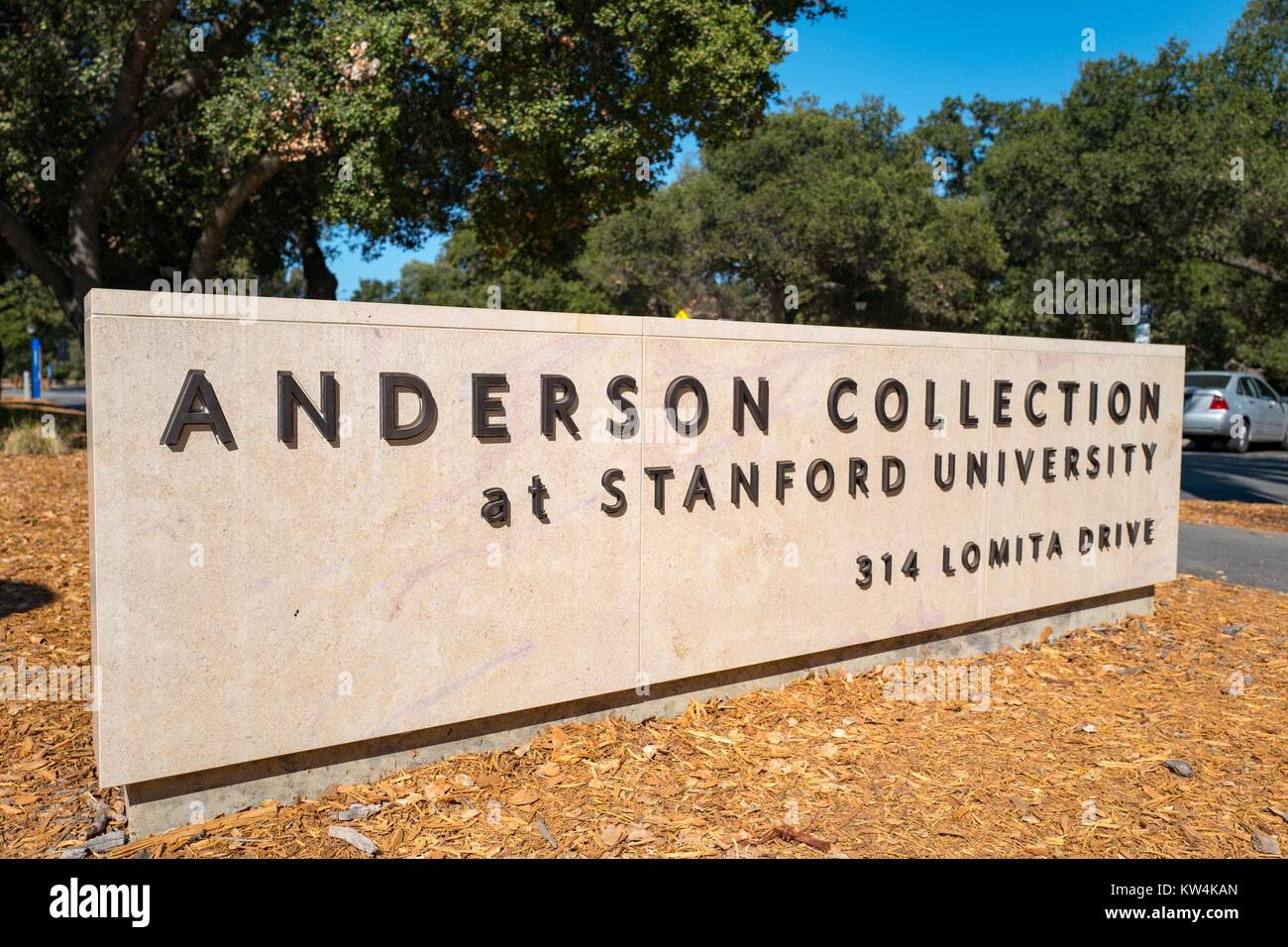 La signalisation pour Anderson Collection, sur le campus de l'Université de Stanford dans la Silicon Valley ville de Palo Alto, Californie, le 25 août 2016. Banque D'Images