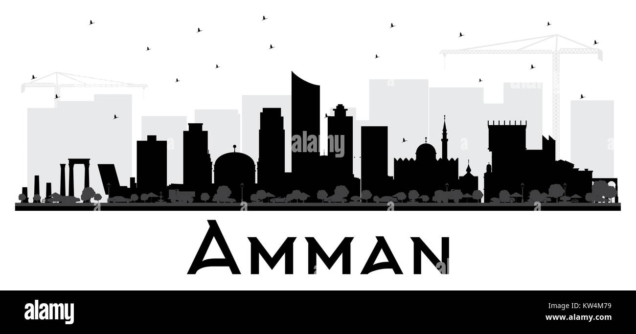 Amman Jordanie Ville Silhouette noir et blanc. Vector Illustration. Concept simple pour le tourisme présentation, d'un placard. Les voyages d'affaires Illustration de Vecteur