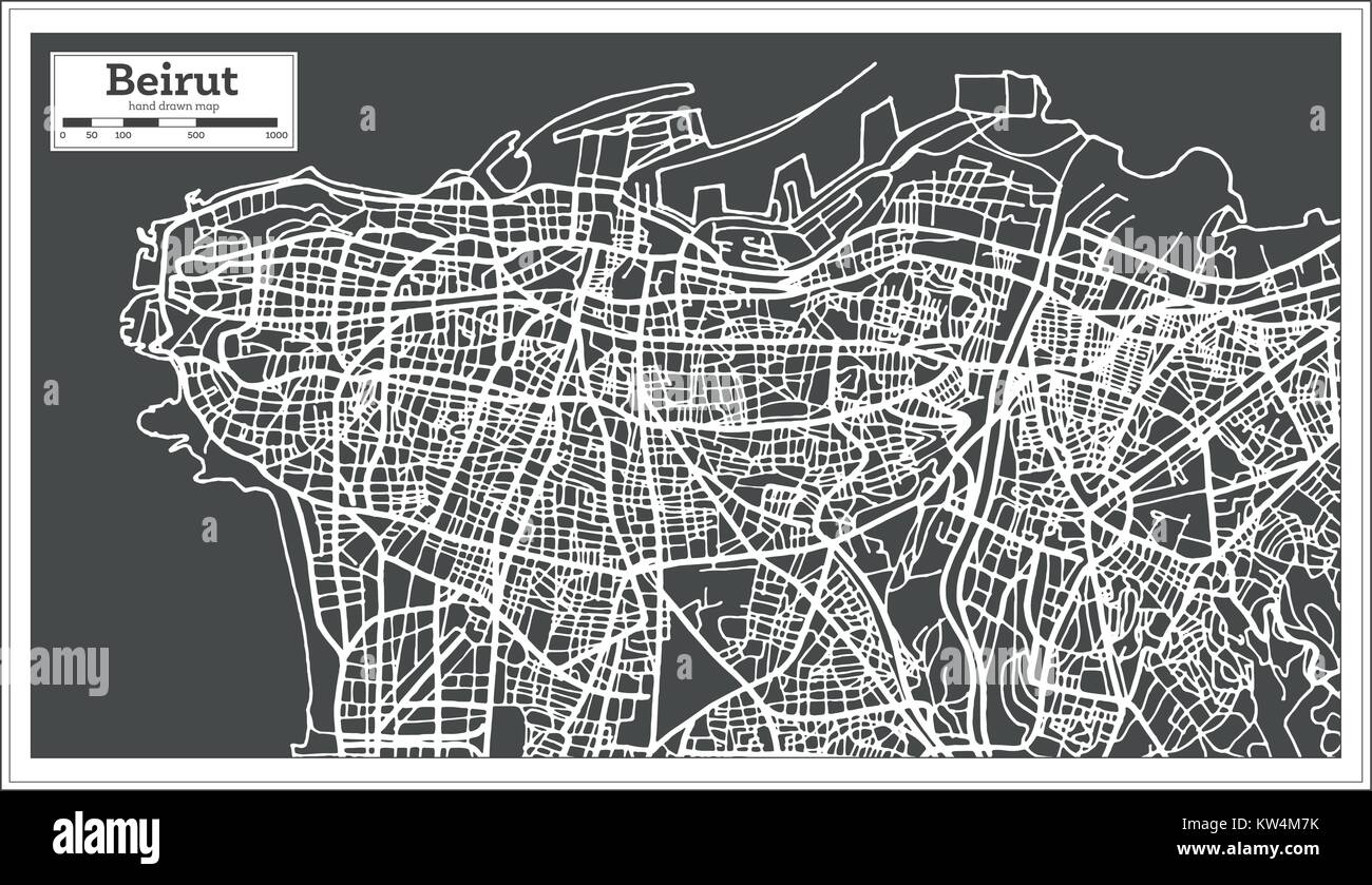 Beyrouth Liban Plan de ville en style rétro. Vector Illustration. Une carte de Noël. Illustration de Vecteur