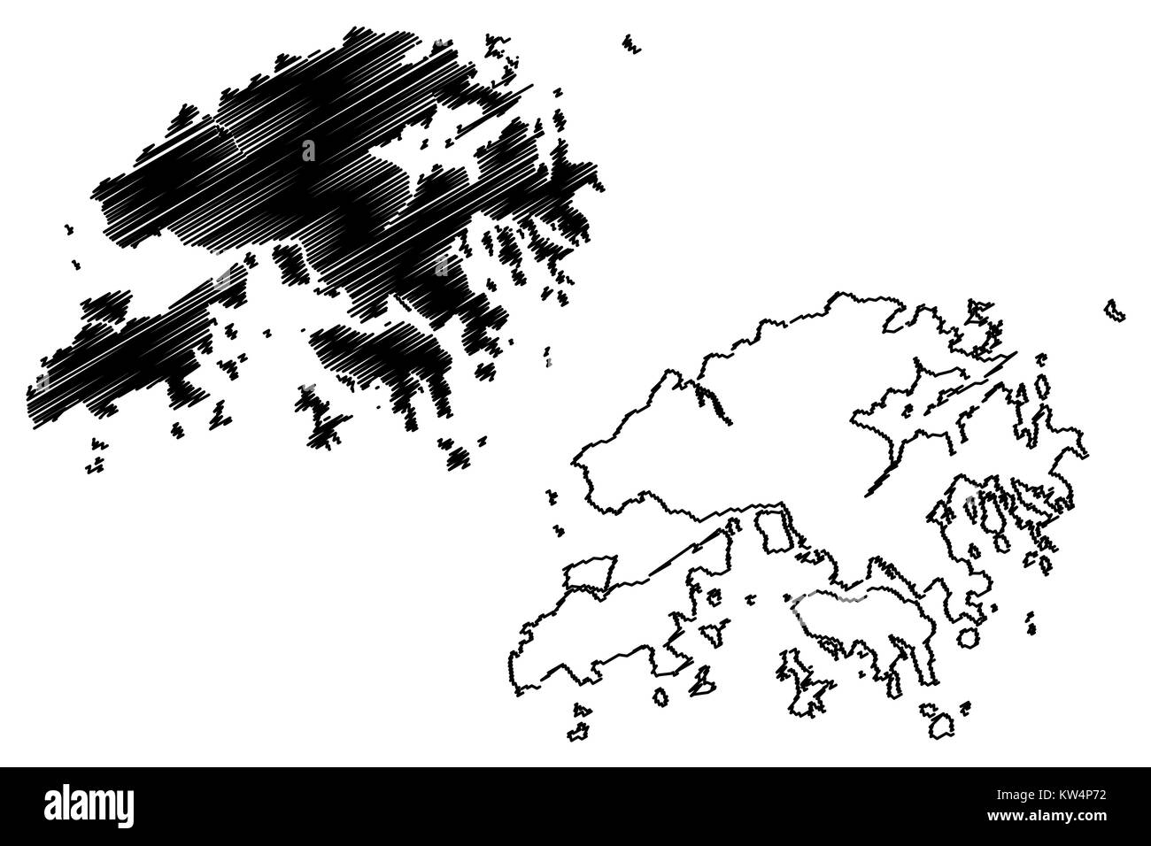 Hong Kong carte vector illustration, croquis gribouillis d'Hong Kong (Région administrative spéciale de la République populaire de Chine Illustration de Vecteur