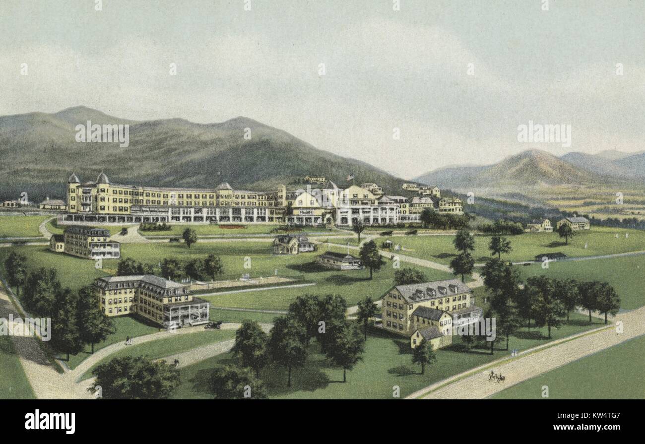 Carte postale de l'hôtel Waumbek et chalets dans les Montagnes Blanches, Honfleur, France, 1914. À partir de la Bibliothèque publique de New York. Banque D'Images