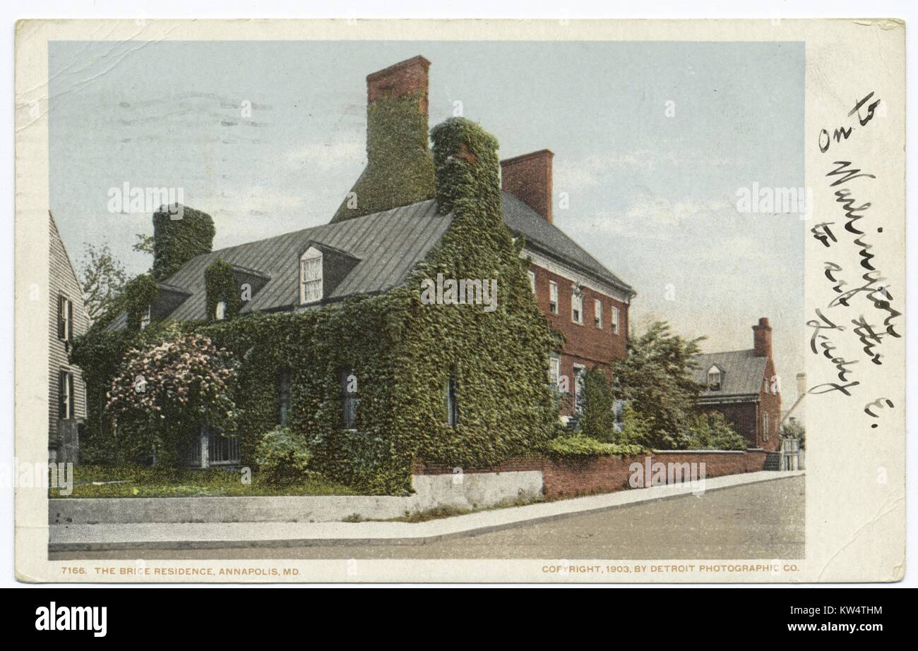 Carte postale de l'extérieur de la résidence du pont, Annapolis, Maryland, 1903. À partir de la Bibliothèque publique de New York. Banque D'Images