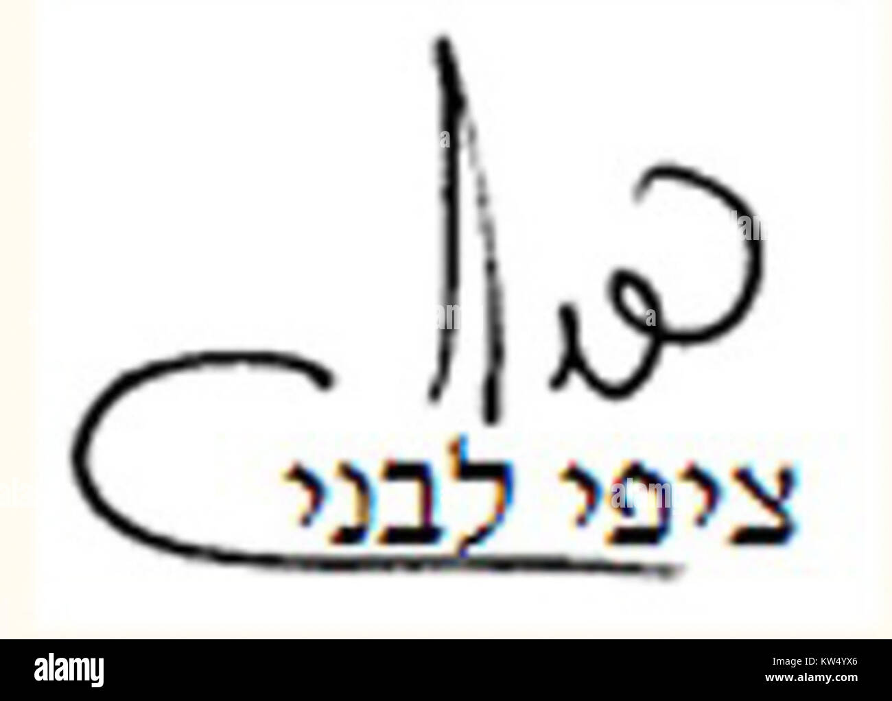 La signature de Tzipi Livni représente sa marque personnelle en tant qu'ancienne politicienne israélienne. Livni est connue pour son rôle dans la politique israélienne, y compris son mandat de vice-premier ministre et ministre des Affaires étrangères. Banque D'Images