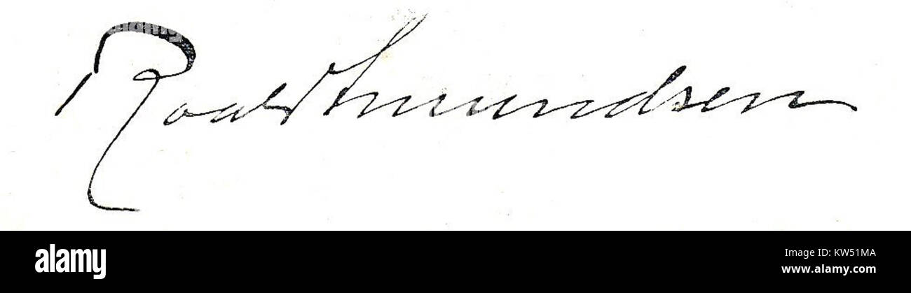 Roald Amundsen, le célèbre explorateur polaire norvégien, est connu pour ses expéditions en Arctique et en Antarctique. Cette signature est une représentation de son héritage en exploration. Banque D'Images