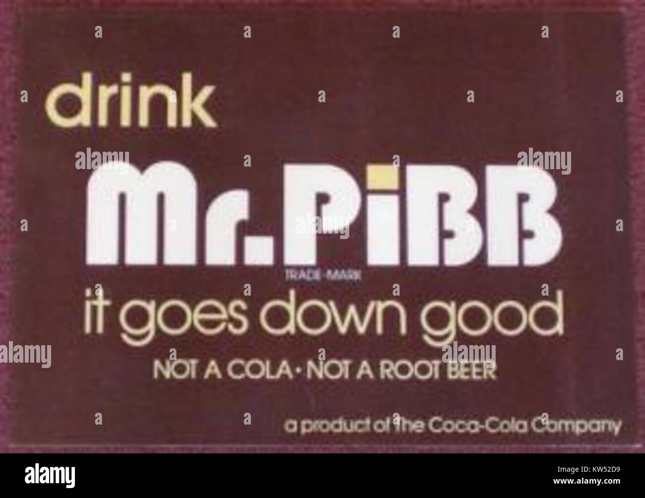 Mr. Pibb est une marque de boissons gazeuses présentée par The Coca-Cola Company comme un concurrent de Dr Pepper, connue pour sa saveur de cerise épicée et sa popularité aux États-Unis Banque D'Images