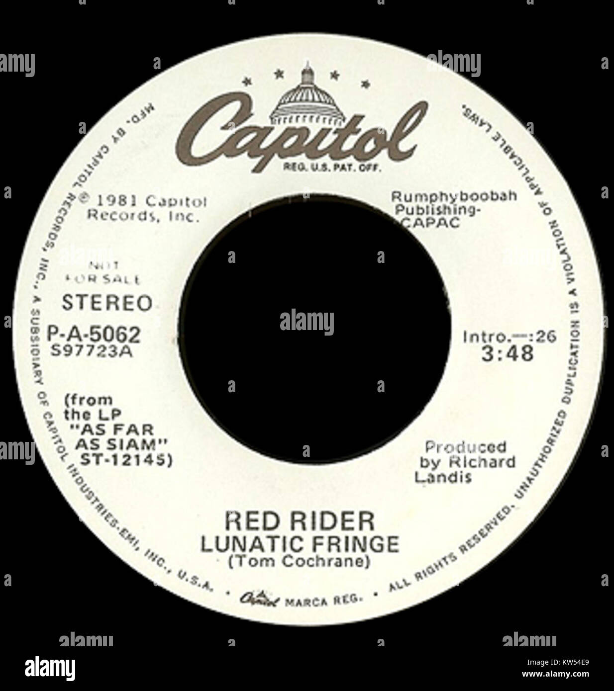 Un single intitulé Lunatic Fringe, avec sa pochette et des détails sur sa sortie. Banque D'Images