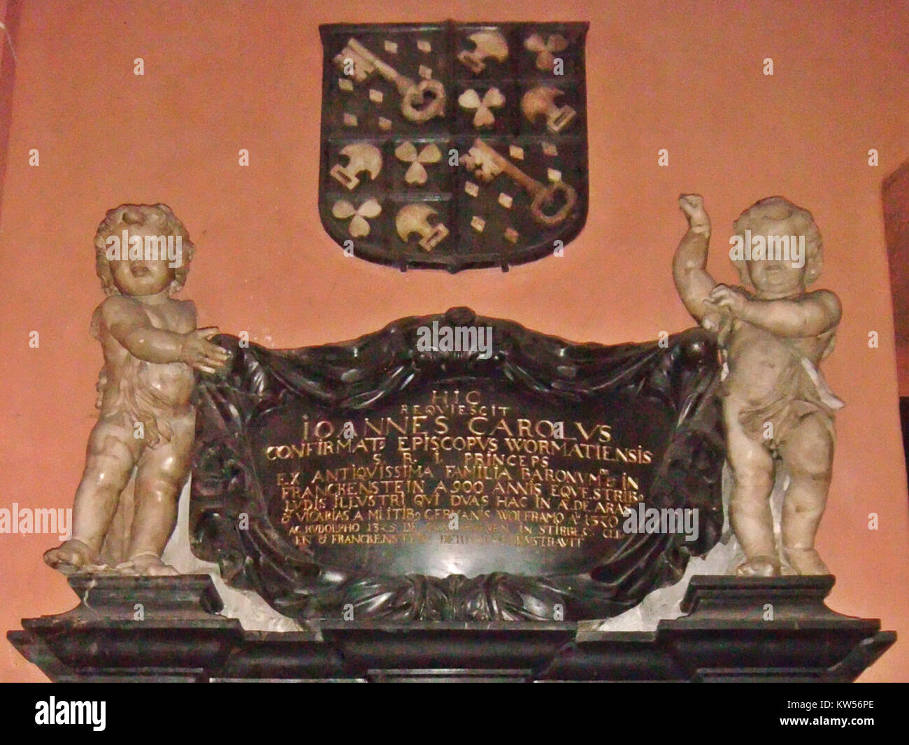 L'inscription de l'évêque Franckenstein dans la cathédrale de Frankfurtâ€™ (Dom), reflétant ses contributions historiques. L'inscription commémore une période importante de l'histoire du cathedralâ€™ et son rôle dans la vie religieuse du regionâ€™. Banque D'Images
