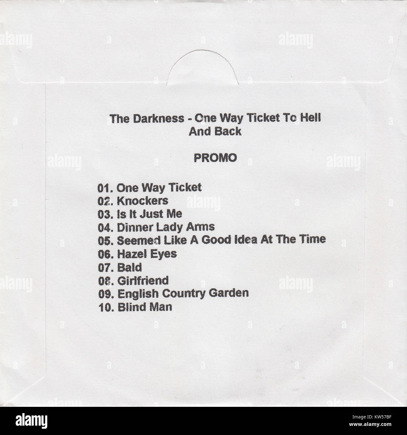 Le matériel promotionnel de l'album 'One Way ticket to Hell ...and Back' du groupe de rock britannique The Darkness, reflétant leur style caractéristique et leur musique énergique. L'album mêle rock, humour et théâtralité. Banque D'Images