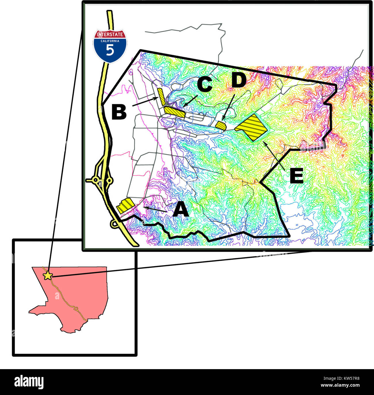 Une carte historique intitulée 'Pitchess Map', montrant une mise en page détaillée d'un emplacement spécifique. La carte fournit des informations géographiques, y compris les points de repère, les routes et d'autres caractéristiques clés de la région. Banque D'Images