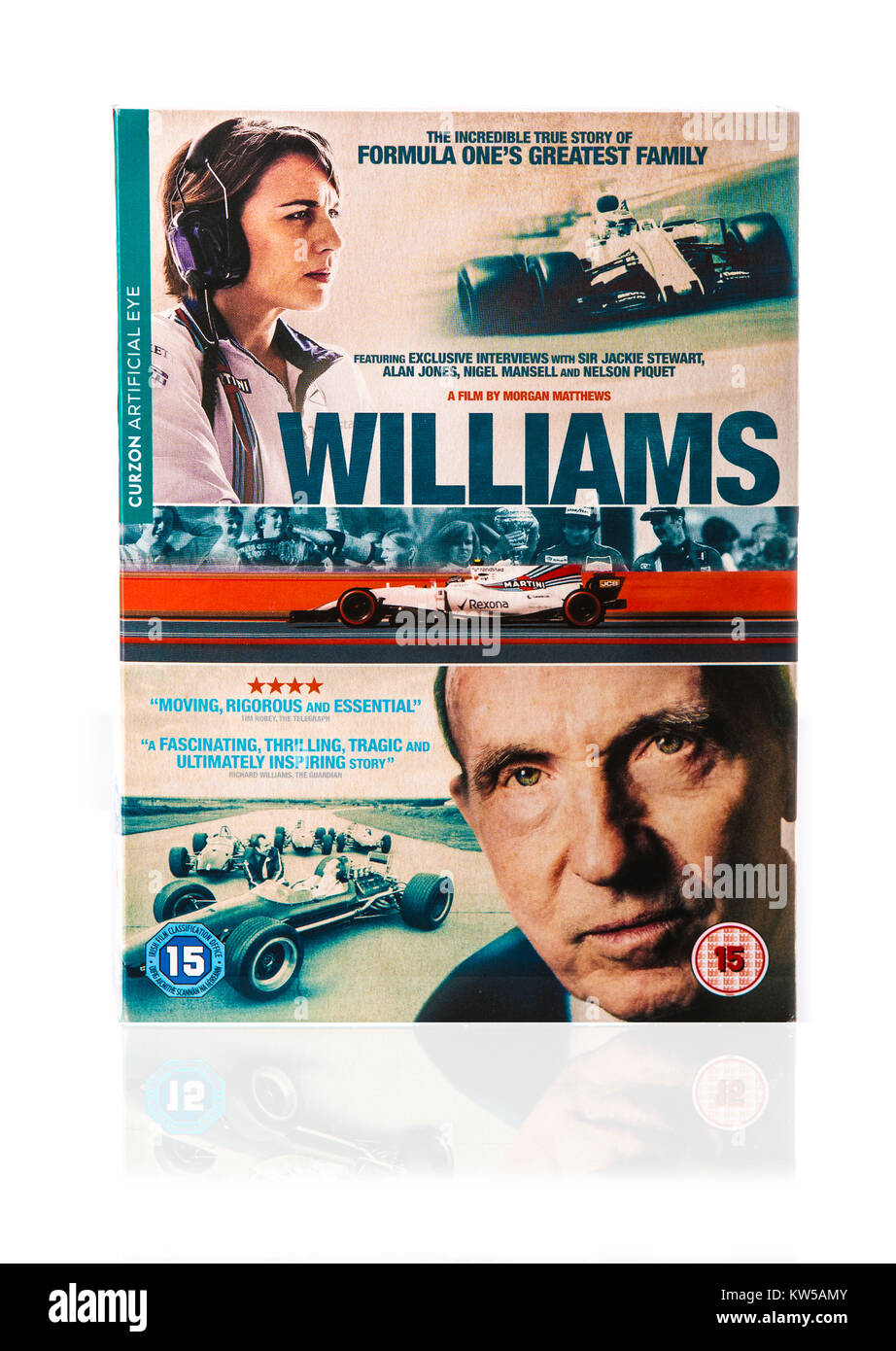 SWINDON, Royaume-Uni - 29 décembre 2017 : DVD de la Williams F1 Story, un film de Morgan Matthews sur fond blanc Banque D'Images