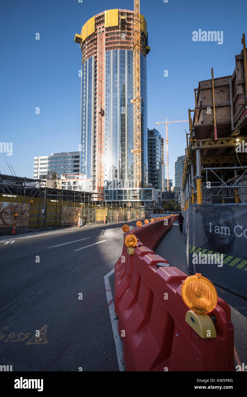 La construction est en cours dans tous les sens, Denny Triangle quartier, Seattle, Washington, USA Banque D'Images