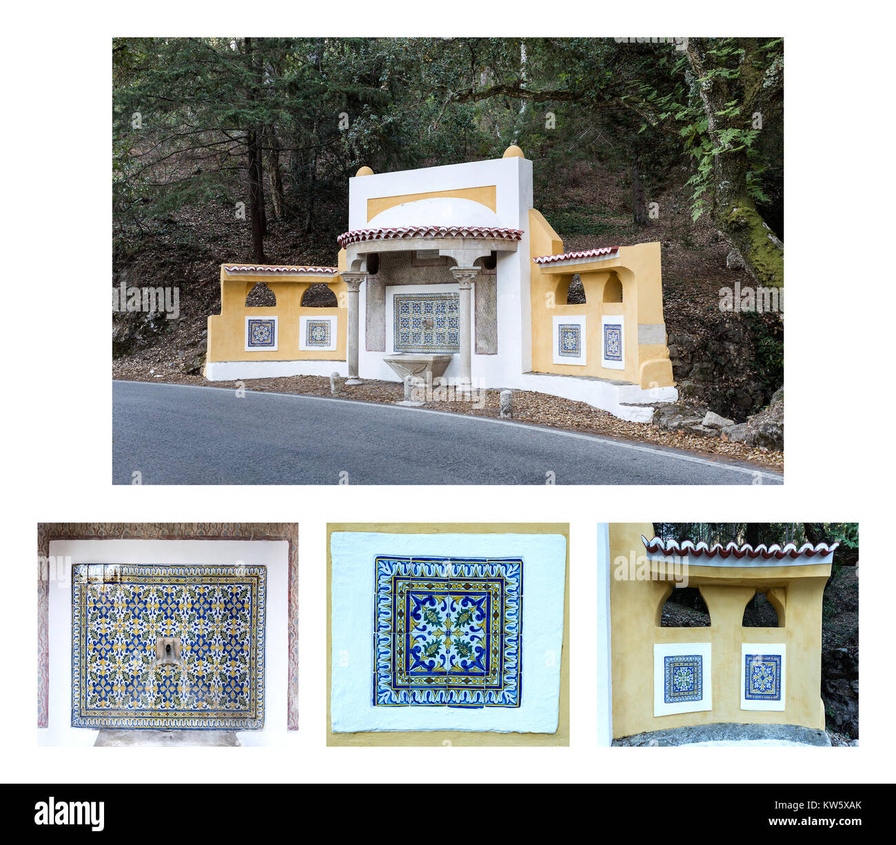 Collage de la fontaine d'eau et plusieurs détails de la même fontaine près de Moserrate, Sintra, Portugal Banque D'Images