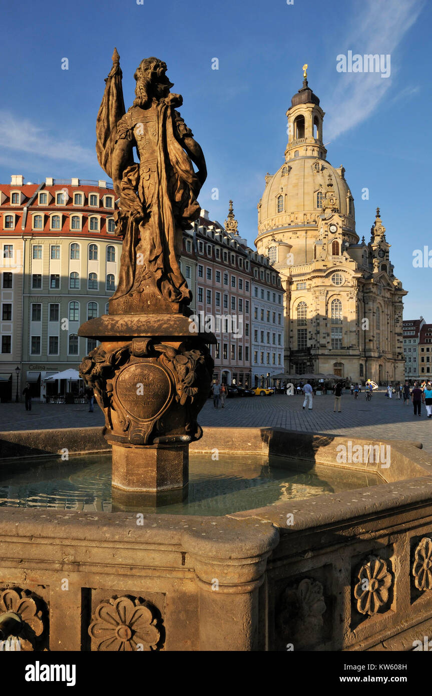 Turk's Wells et l'église Notre Dame, Dresde, la Frauenkirche und Tuerkenbrunnen Banque D'Images