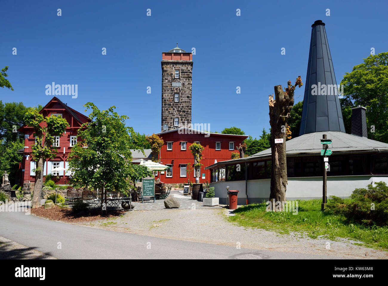 La Saxe, pays montagneux, de Lusace Baude sur le Moenchswalder, montagne Sachsen, Lausitzer Bergland, Baude auf dem Moenchswalder Berg Banque D'Images