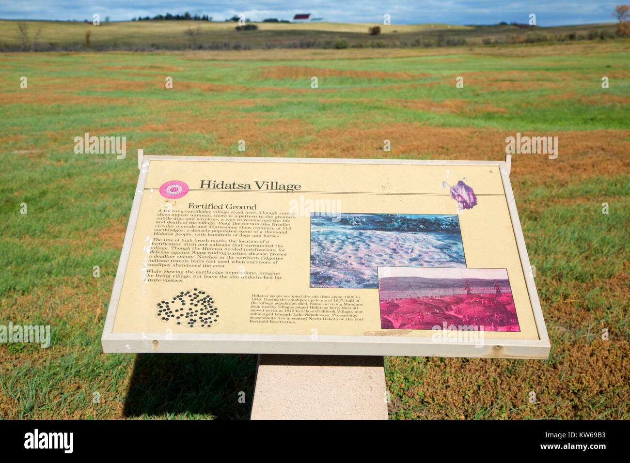 Conseil d'interprétation du site Village Hidatsas, couteau River Indian Villages National Historic Site, Lewis et Clark National Historic Trail, Dakota du Nord Banque D'Images