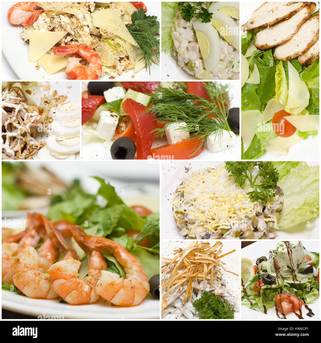 Salades gastronomiques - collage de la cuisine européenne. La saine alimentation Banque D'Images