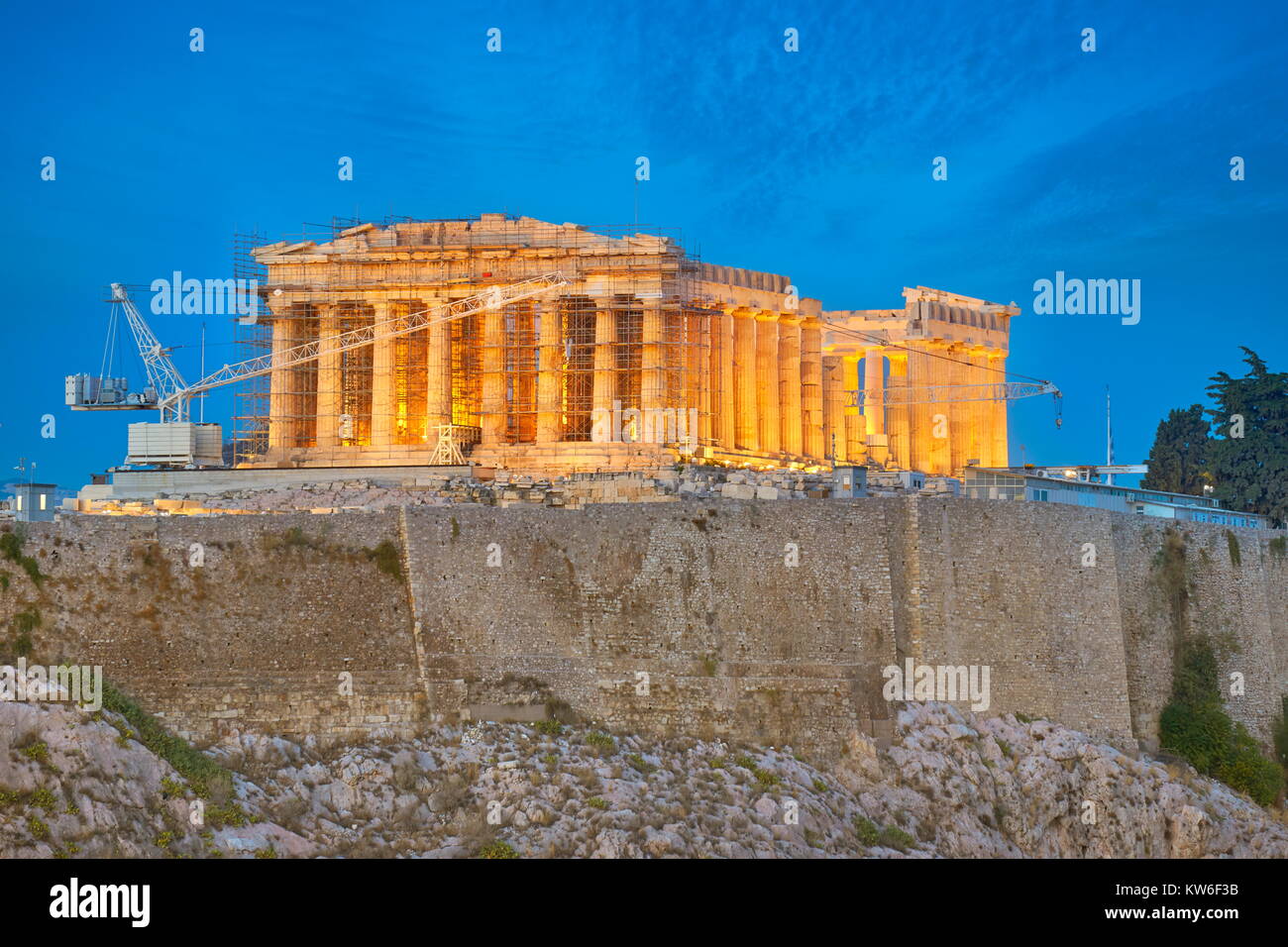 Vue en soirée au Parthénon, Acropole, Athènes, Grèce Banque D'Images