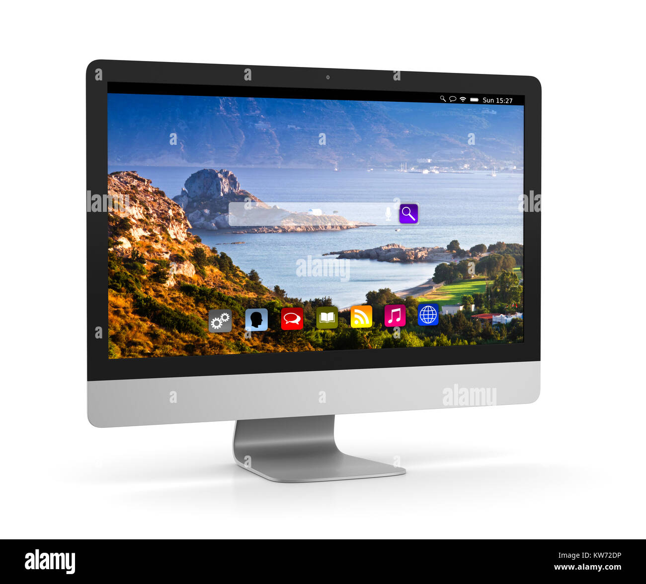 Moniteur de l'ordinateur personnel Allinone sur fond blanc 3D Illustration Banque D'Images