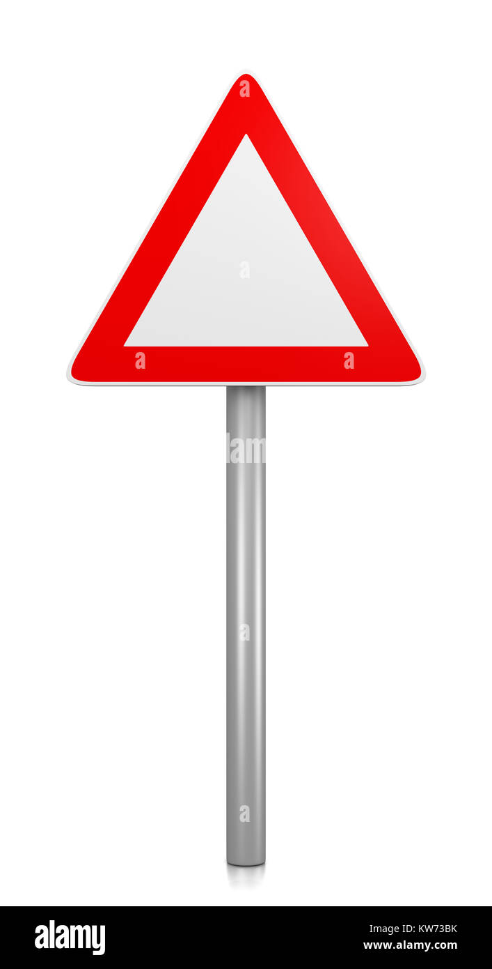 Triangle blanc rouge et blanc signe de route sur fond blanc 3D Illustration Banque D'Images