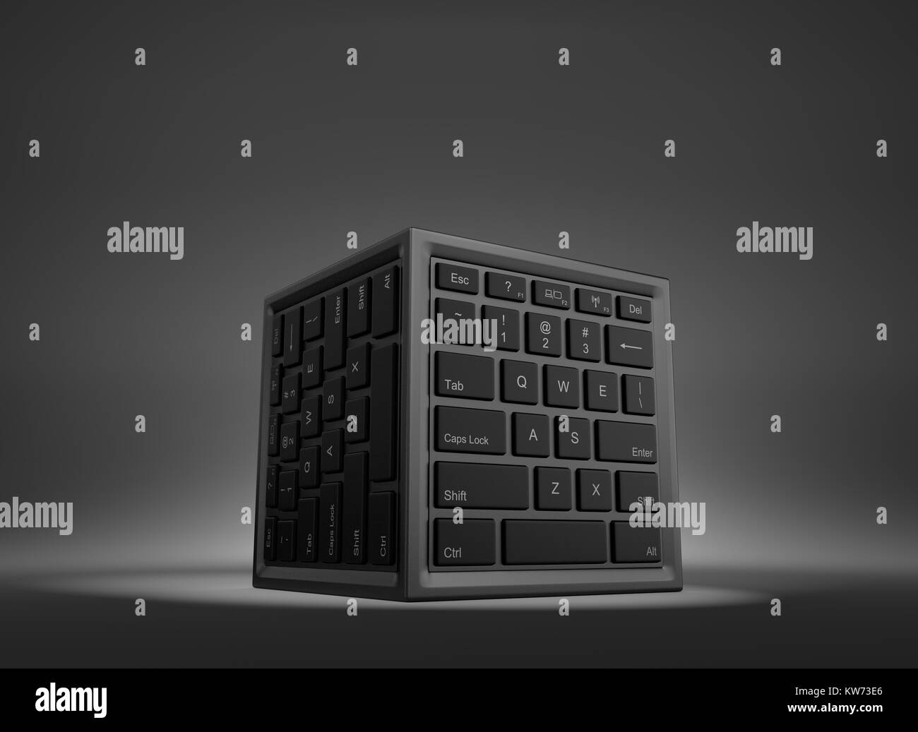Forme de cube avec clavier de l'ordinateur sur des visages 3D Illustration Banque D'Images
