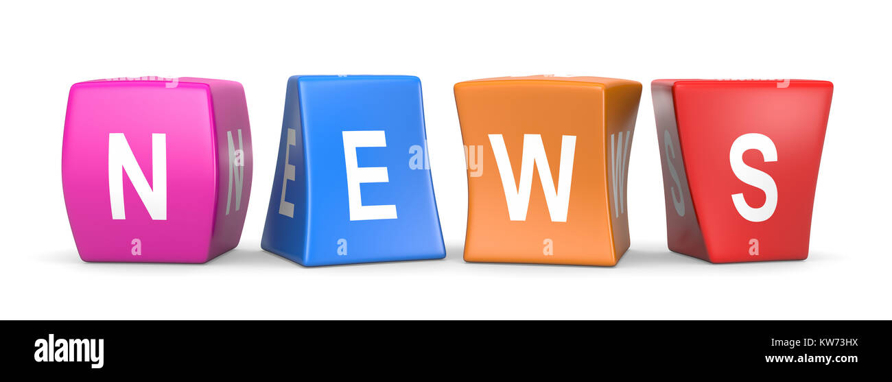News Texte blanc sur les cubes colorés drôles déformées 3D Illustration sur fond blanc Banque D'Images