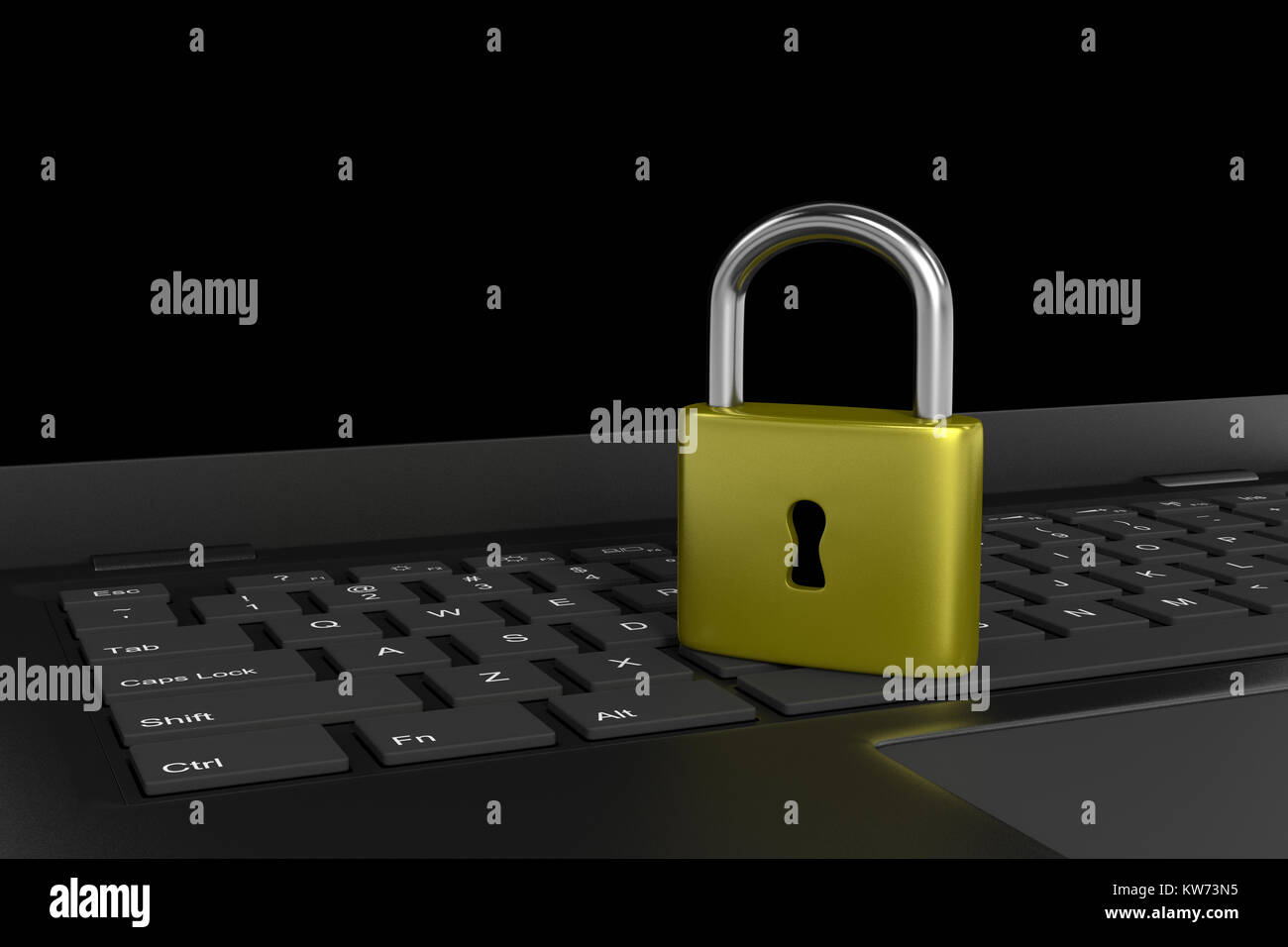 Sur le clavier de l'ordinateur portable cadenas 3D Illustration Banque D'Images