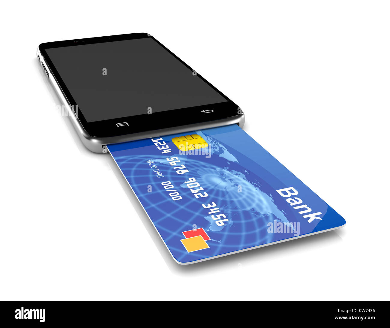 Smartphone comme un lecteur de carte bancaire 3D Illustration sur blanc, un  concept de service de paiement à distance Photo Stock - Alamy