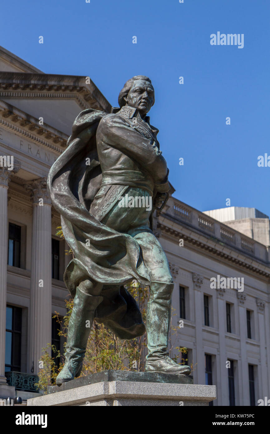 Statue de Francisco de Miranda à l'extérieur de l'Institut Franklin à Philadelphie, Pennsylvanie, États-Unis. Banque D'Images