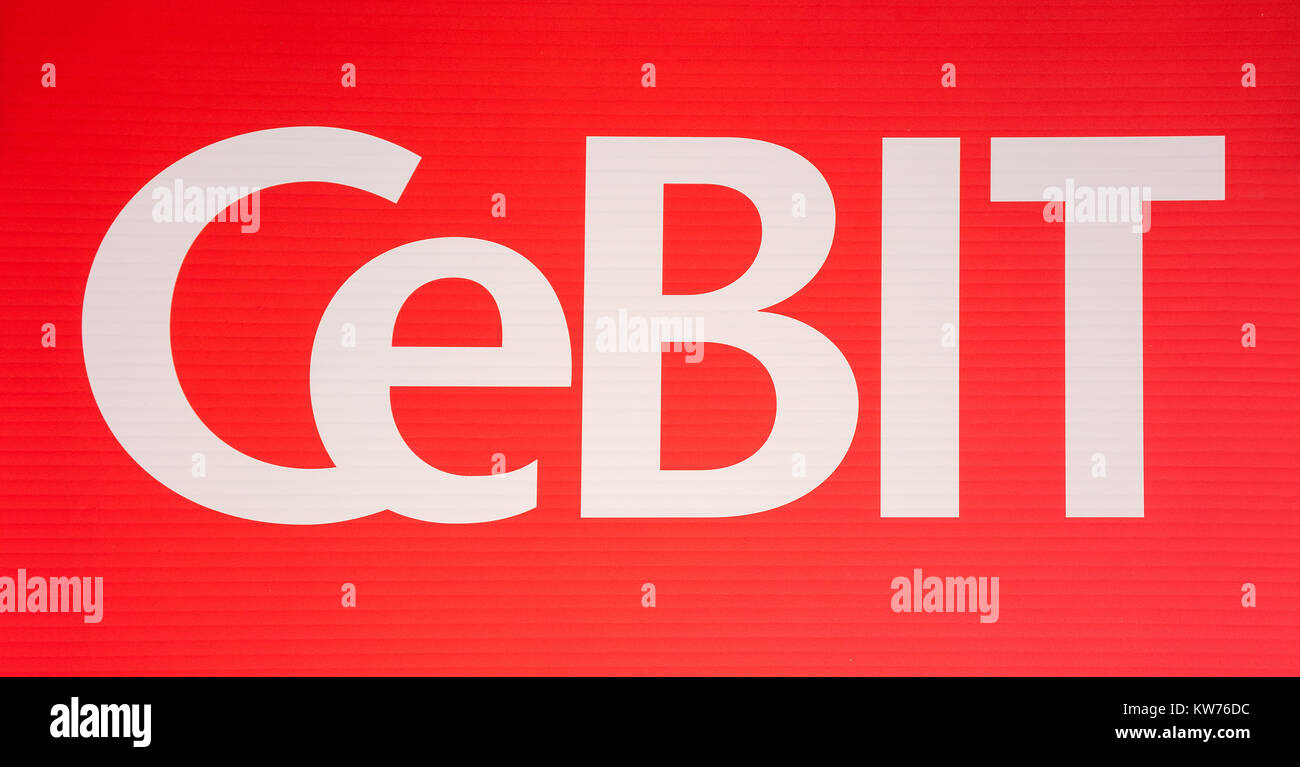 Le logo de la marque Cebit.Le Cebit est le plus grand salon des technologies de l'information au monde. Banque D'Images