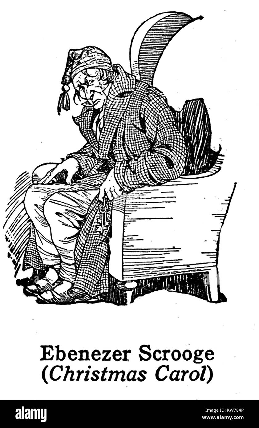 Charles Dickens 1812 à 1870 caractères -Dickens -1930's illustration - Ebenezer Scrooge de 'A Christmas Carol' Banque D'Images