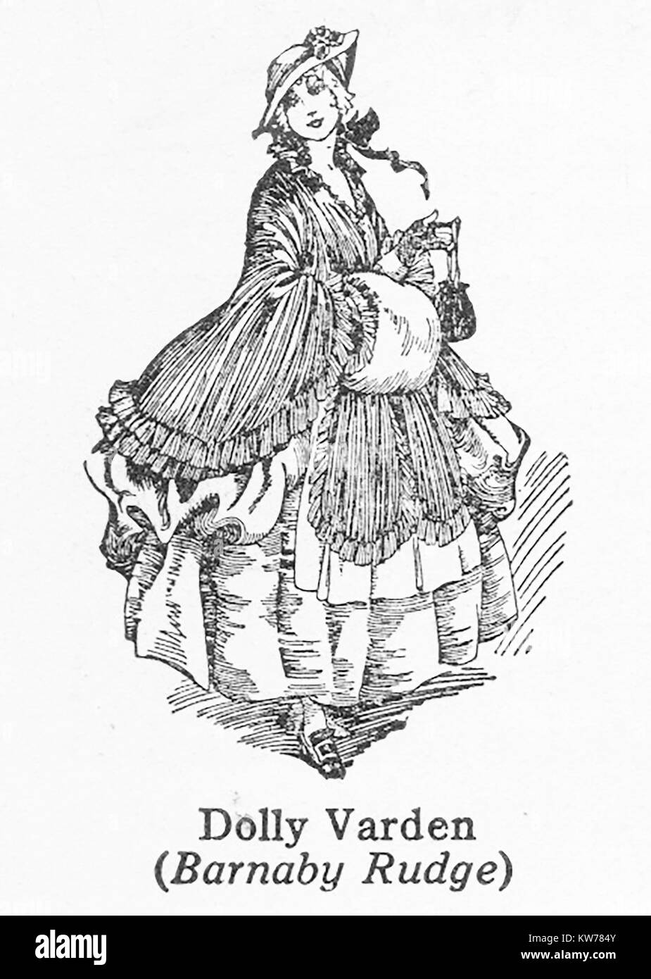 Charles Dickens 1812 à 1870 caractères -Dickens -1930's illustration - Dolly Varden de 'Barnaby Rudge' Banque D'Images