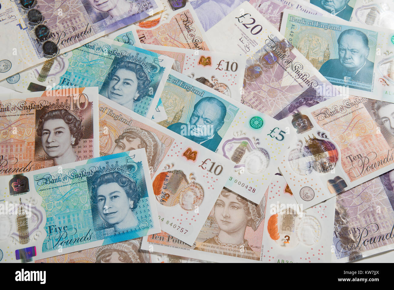 Vue de dessus de Pound note disposés au hasard. Banque D'Images