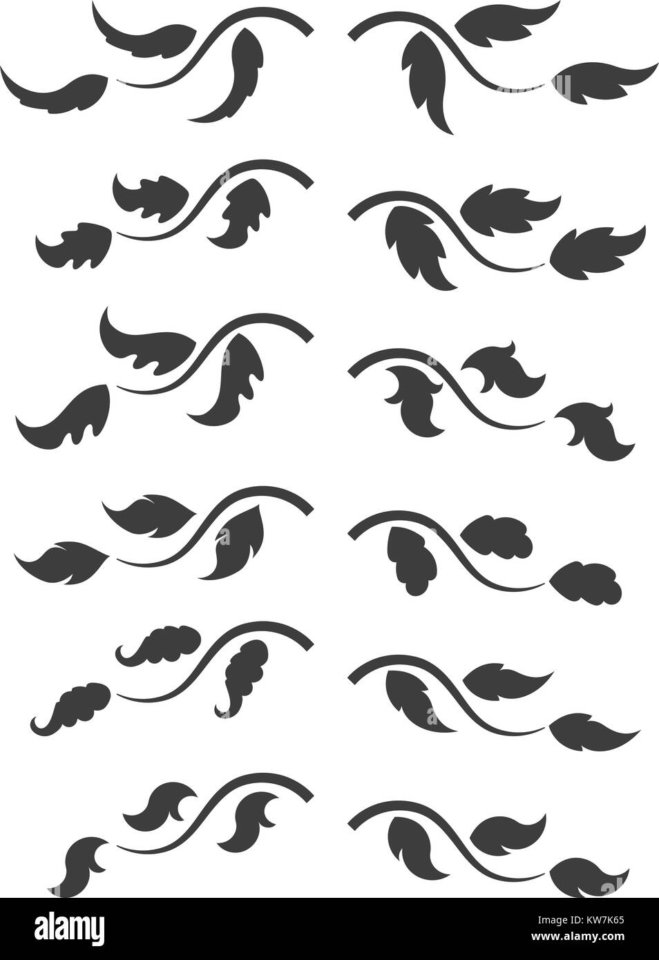 Douzaine de branches de fleurs noir avec feuilles pour votre conception. Illustration de Vecteur