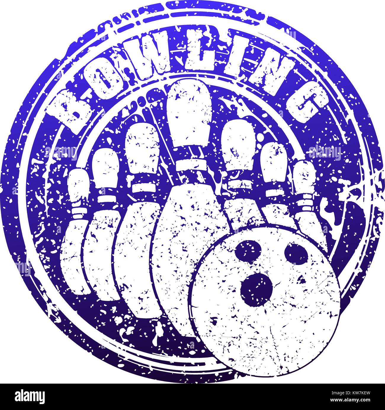 Abstract blue bowling design avec quilles et boule de bowling en rubber stamp grunge style. Illustration de Vecteur