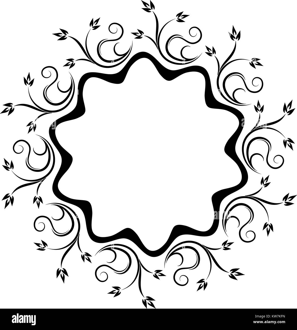 Ornement décoratif cercle de dentelle noire pour votre conception avec les branches et les feuilles. Illustration de Vecteur