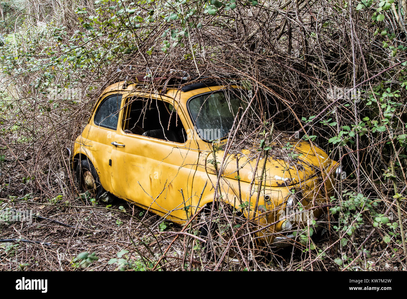 Voiture abandonnée dans Cavallerizzo - Cosenza Banque D'Images