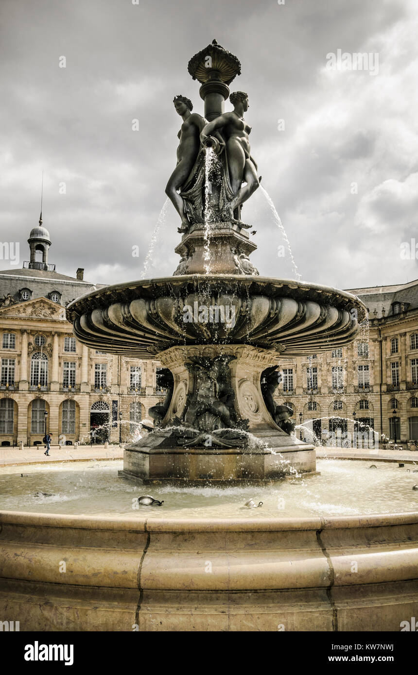 Fontaine des Trois Grâces, Place de la Bourse, Bordeaux, France Banque D'Images