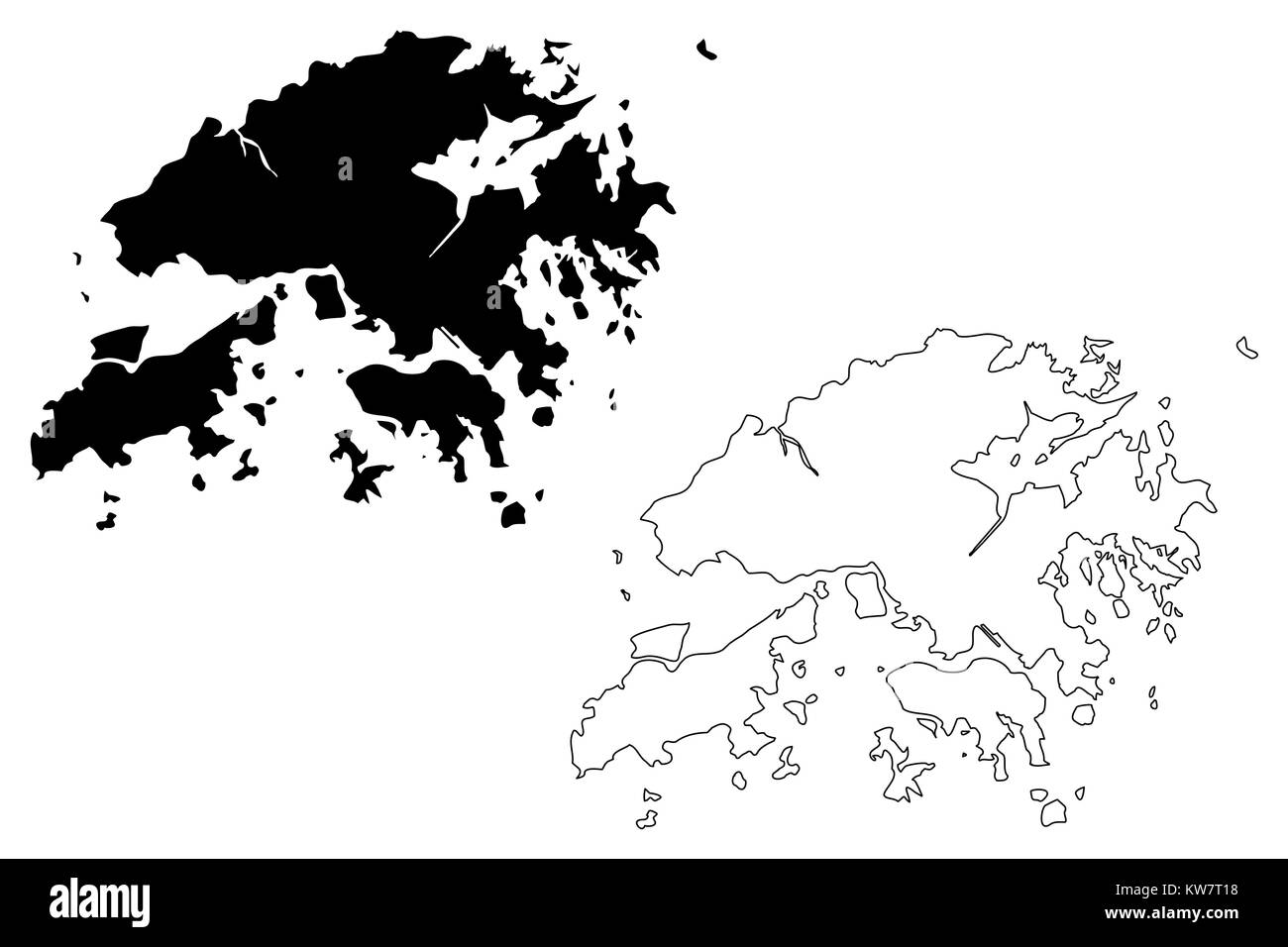 Hong Kong carte vector illustration, croquis gribouillis d'Hong Kong (Région administrative spéciale de la République populaire de Chine Illustration de Vecteur