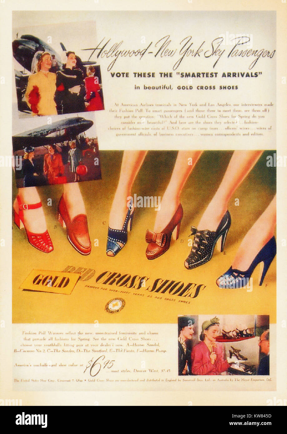 US Vintage poster card - imprimé pendant la Seconde Guerre mondiale. - Montrant de nouvelles chaussures Croix d'Or Banque D'Images