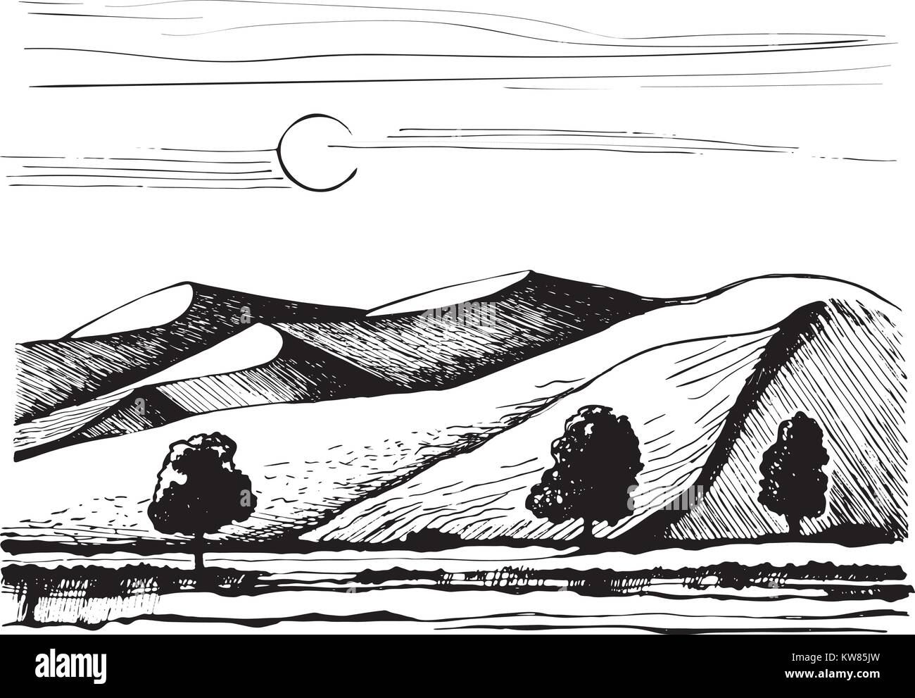Dunes sur l'arrière-plan d'arbres Illustration de Vecteur