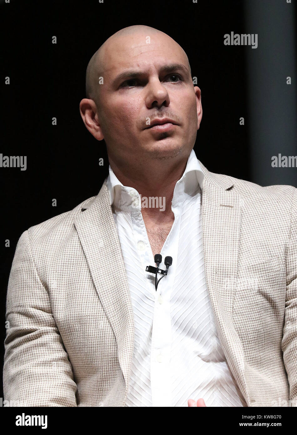 MIAMI BEACH, FL - 19 avril : Pitbull parle à émerger Amériques au Miami Beach Convention Center le 19 avril 2016 à Miami Beach, Floride. Personnes : 113 Banque D'Images