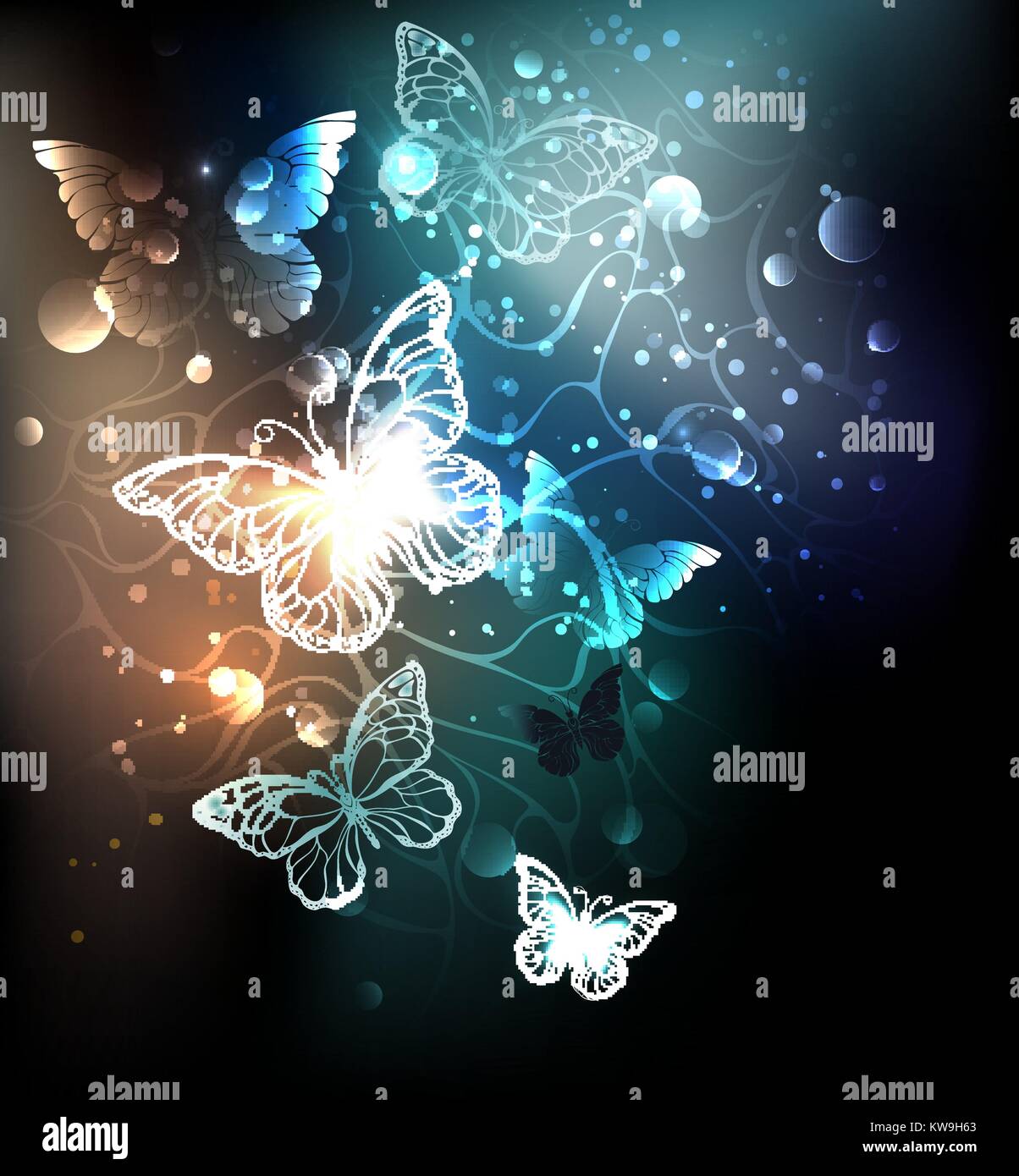 Nuit glowing butterflies sur un fond lumineux. Les papillons de nuit. Conception avec les papillons. Illustration de Vecteur