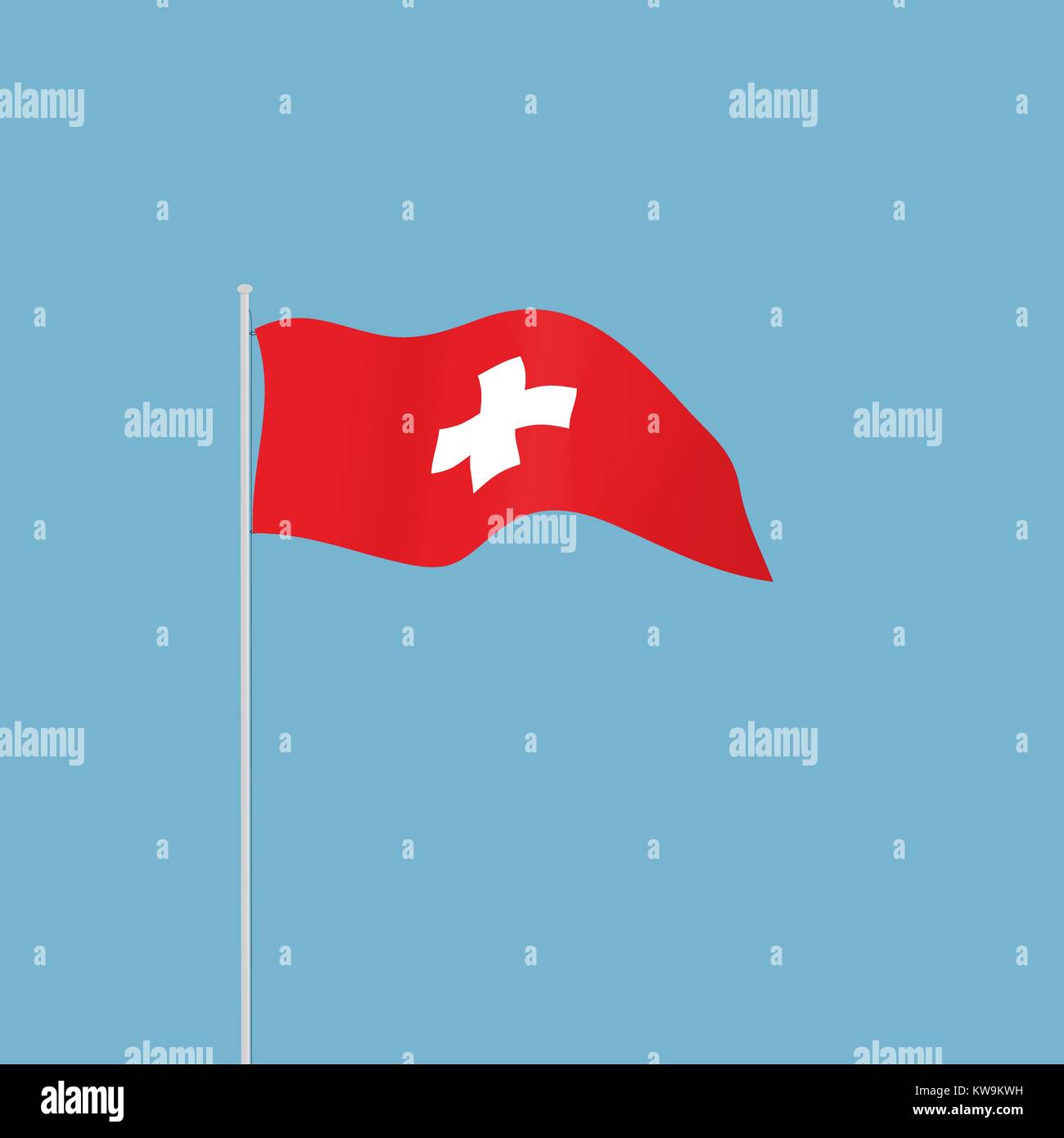 En agitant le drapeau suisse avec une croix blanche sur fond rouge Illustration de Vecteur