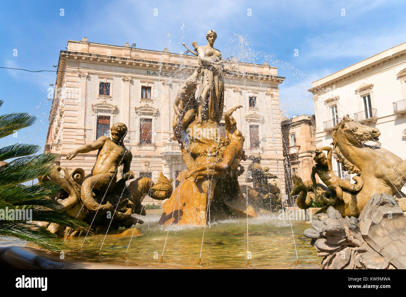 La fontaine de Diane, Archimède Square, Syracuse, Sicile, Europe Banque D'Images