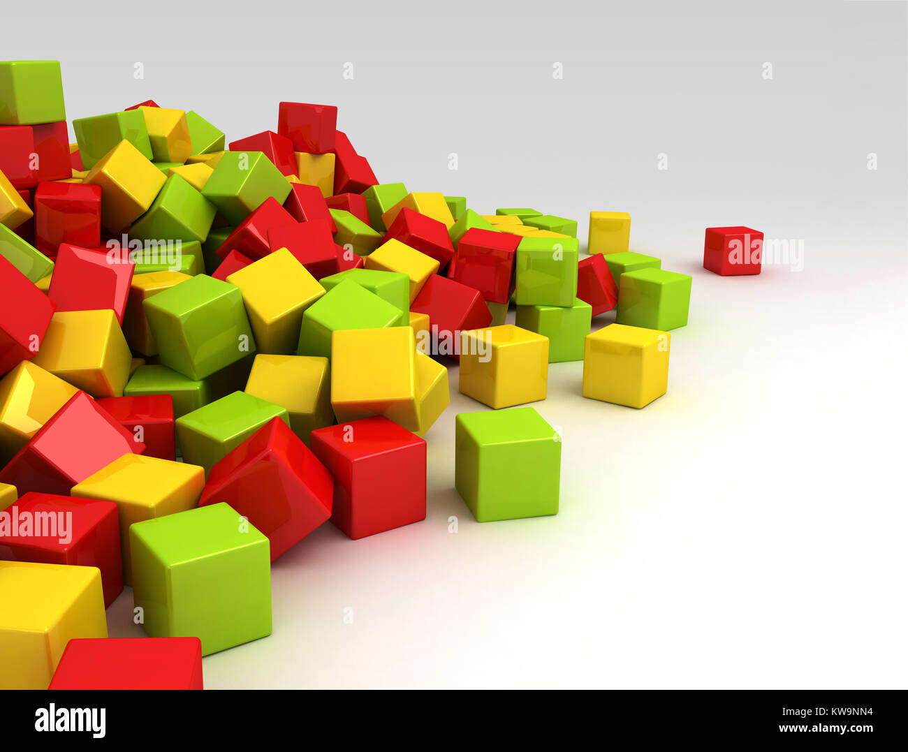 Les blocs de couleurs multiples dans une pile. rouge, vert, orange et jaune Banque D'Images